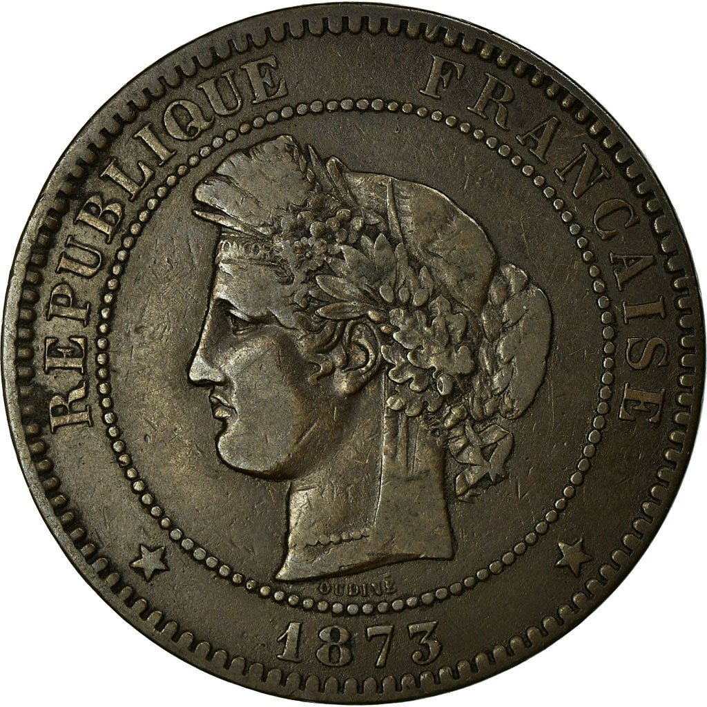 Moneta, Francia, Cérès, 10 Centimes, 1873, Bordeaux, BB, Bronzo, KM:815.2