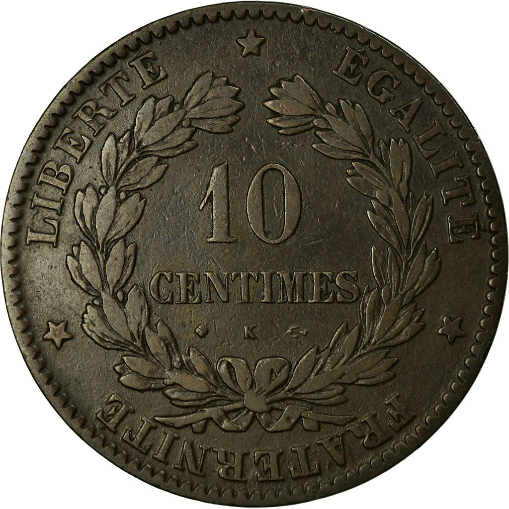 Moneta, Francia, Cérès, 10 Centimes, 1873, Bordeaux, BB, Bronzo, KM:815.2