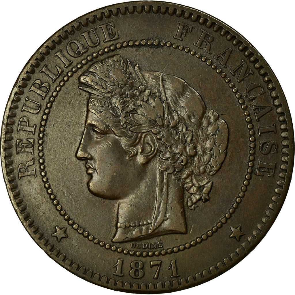 Moneda, Francia, Cérès, 10 Centimes, 1871, Paris, MBC+, Bronce, KM:815.1