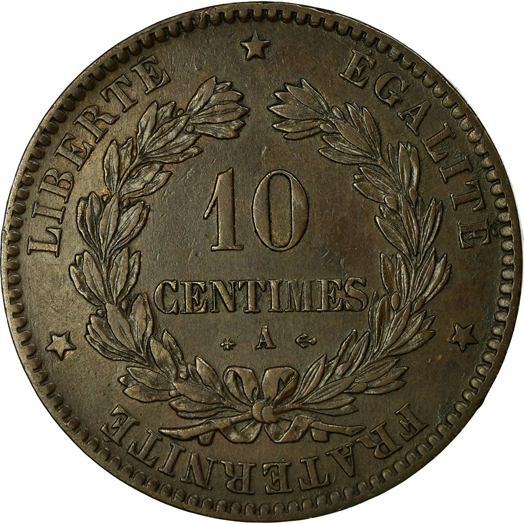 Moneda, Francia, Cérès, 10 Centimes, 1871, Paris, MBC+, Bronce, KM:815.1