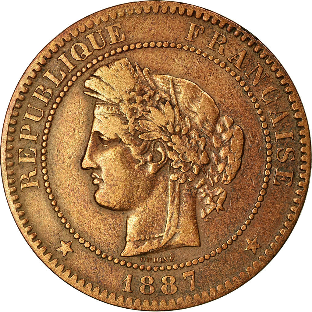 Moneta, Francja, Cérès, 10 Centimes, 1887, Paris, EF(40-45), Bronze, KM:815.1