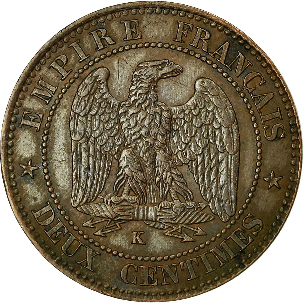 Coin, France, Napoleon III, 2 Centimes, 1853, Bordeaux, EF'40-45), KM 776.5