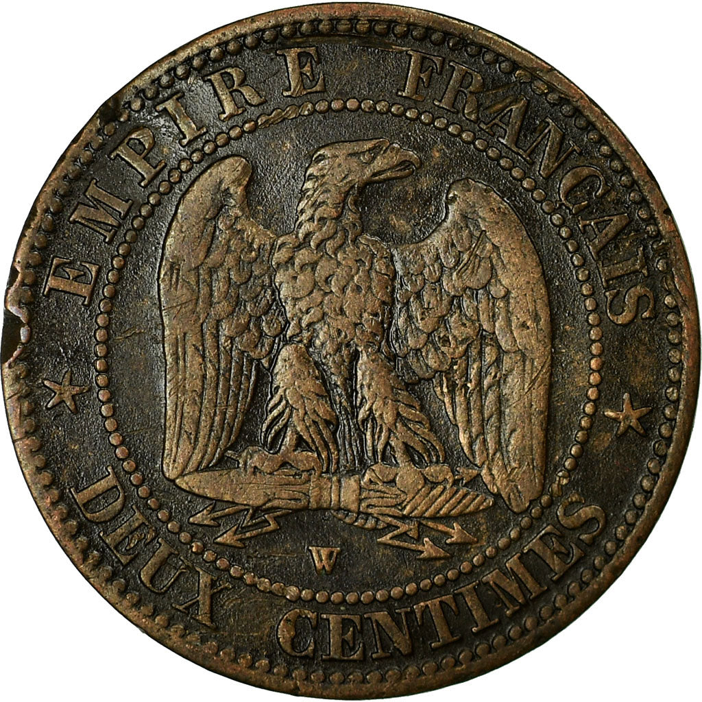 Coin, France, Napoleon III, 2 Centimes, 1855, Lille, VF(20-25), KM 776.7
