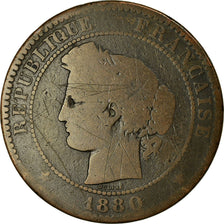 Munten, Frankrijk, Cérès, 10 Centimes, 1880, Paris, ZG, Bronze, KM:815.1