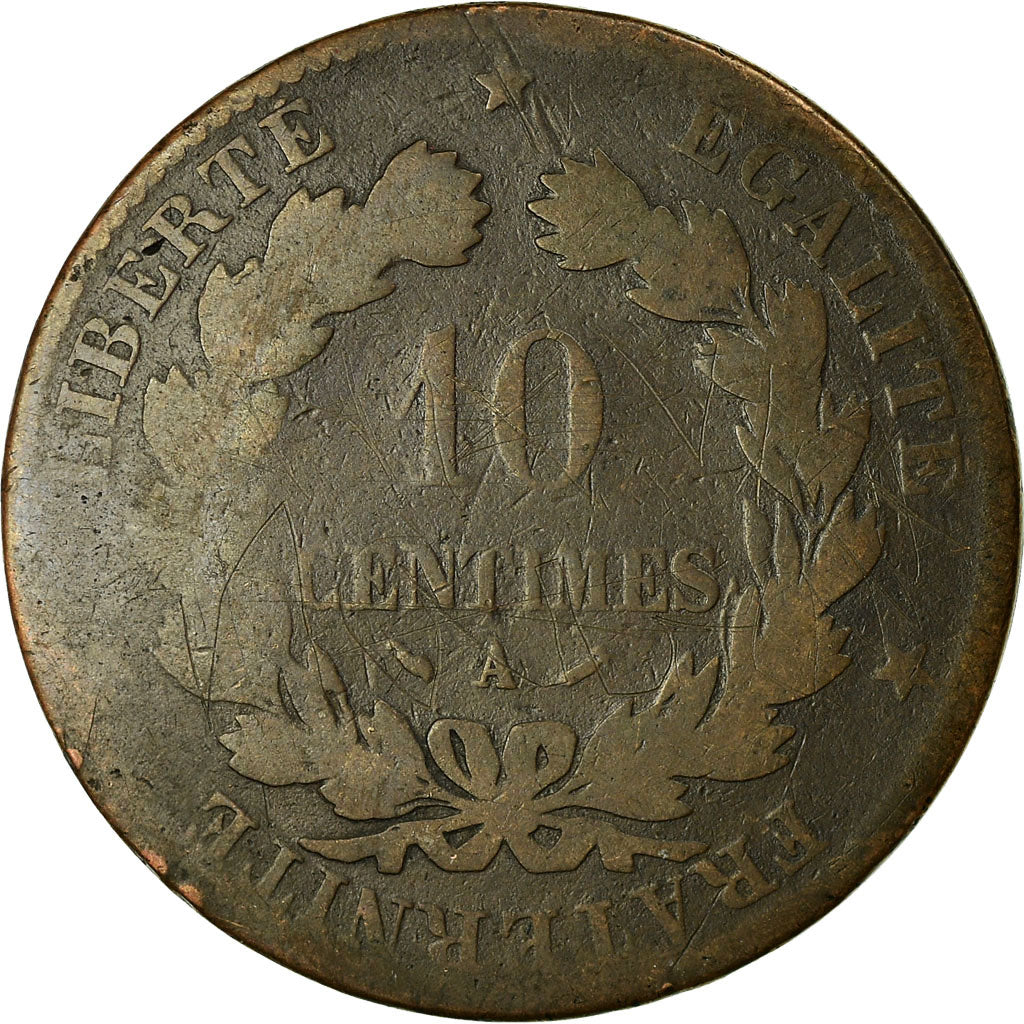 Moneda, Francia, Cérès, 10 Centimes, 1880, Paris, BC, Bronce, KM:815.1