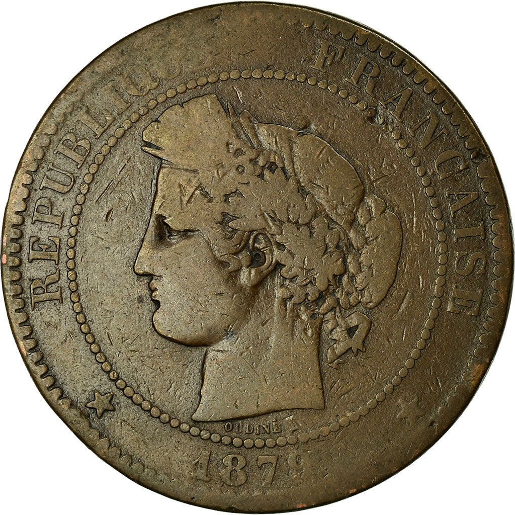 Monnaie, France, Cérès, 10 Centimes, 1879, Paris, B, Bronze, Gadoury:265a