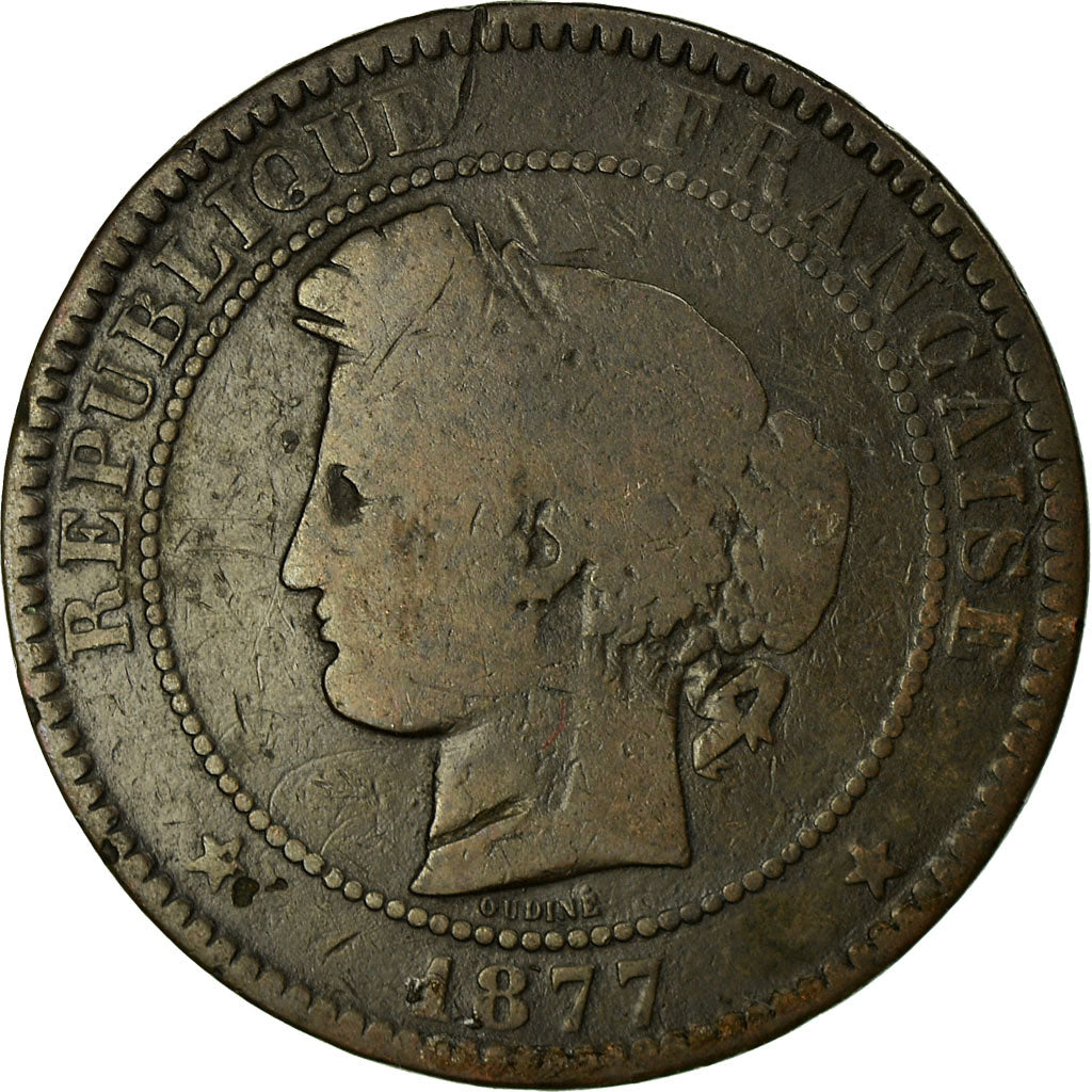 Coin, France, Cérès, 10 Centimes, 1877, Bordeaux, VG(8-10), Bronze, KM:815.2