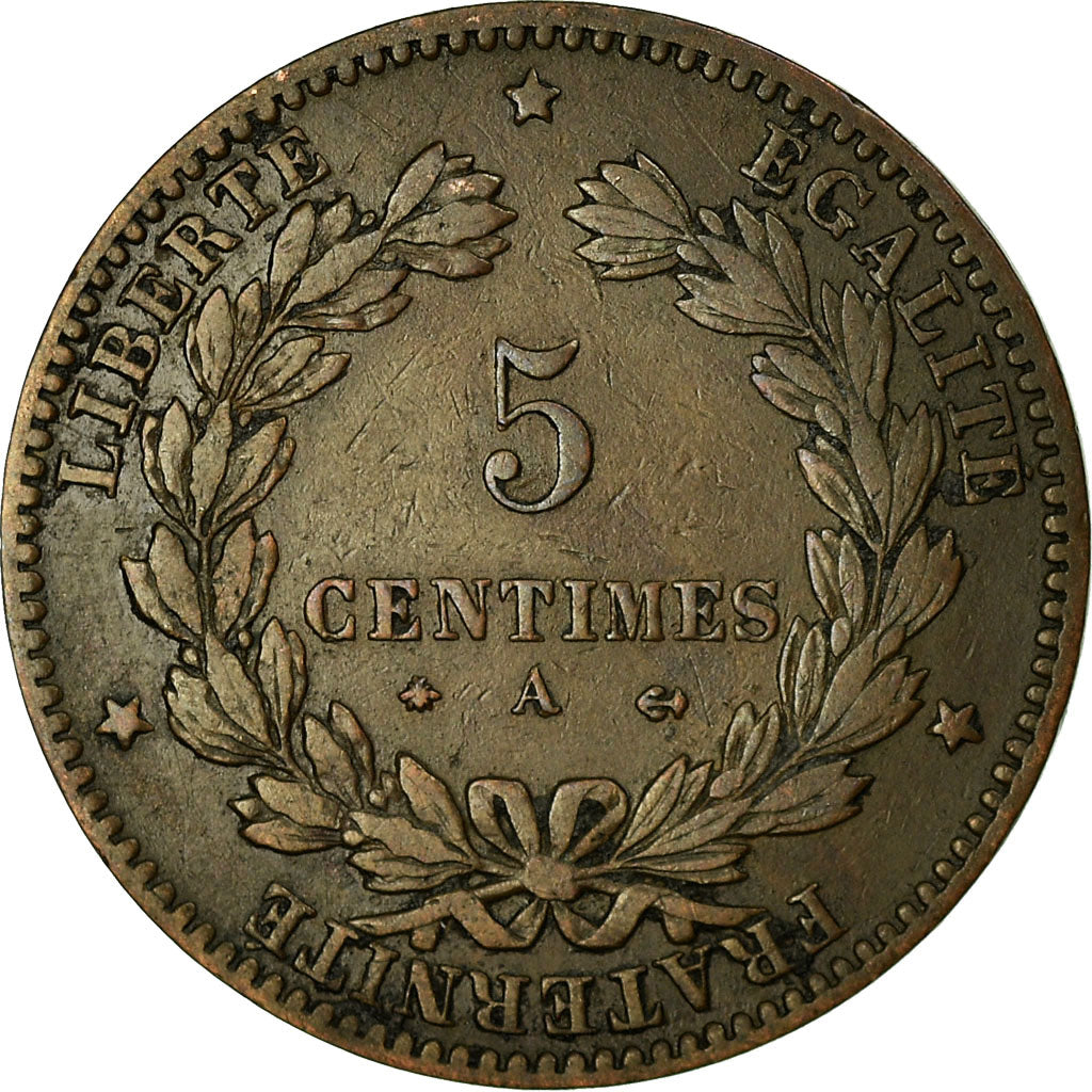 Moneta, Francia, Cérès, 5 Centimes, 1879, Paris, BB, Bronzo, KM:821.1