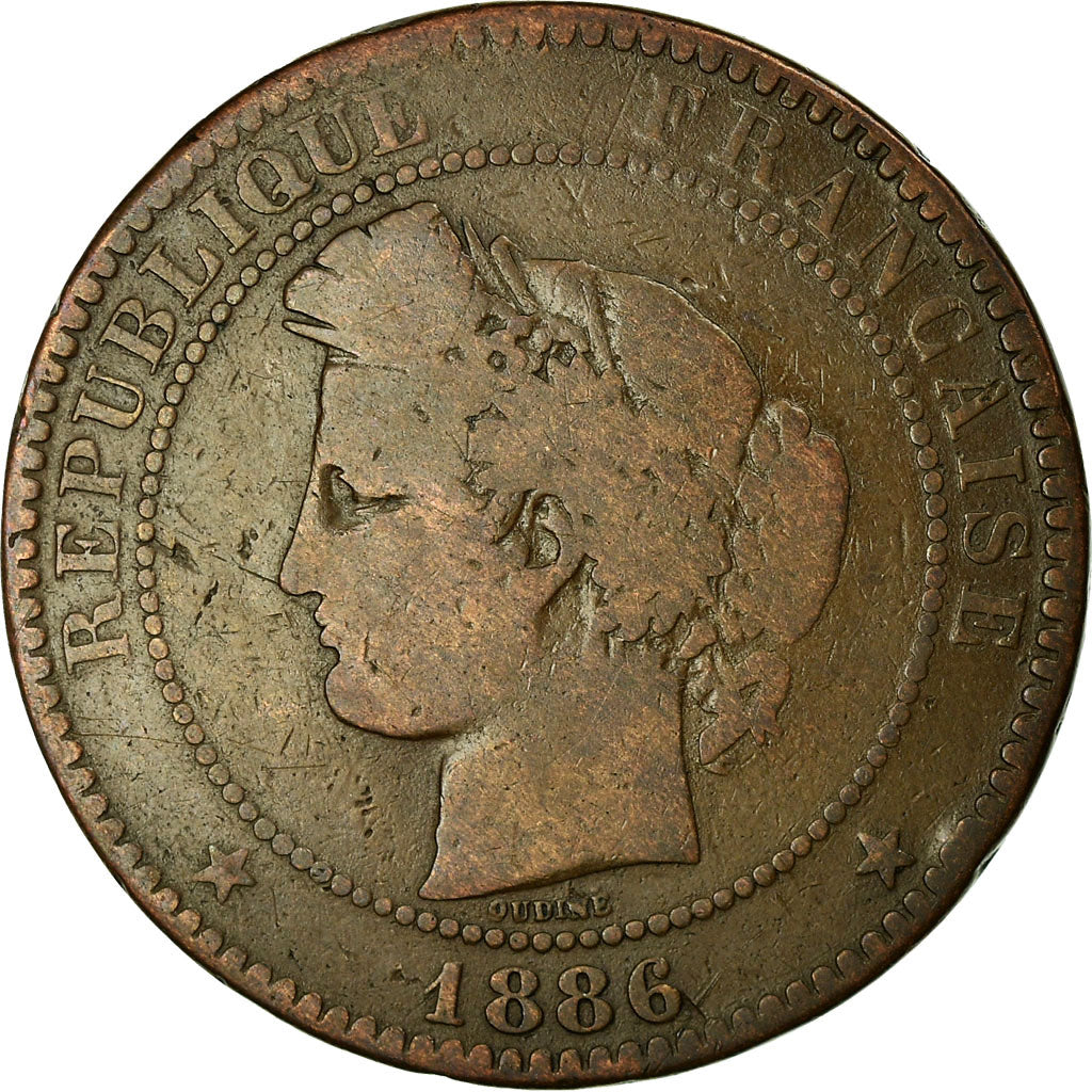 Moeda, França, Cérès, 10 Centimes, 1886, Paris, VF(20-25), Bronze, KM:815.1