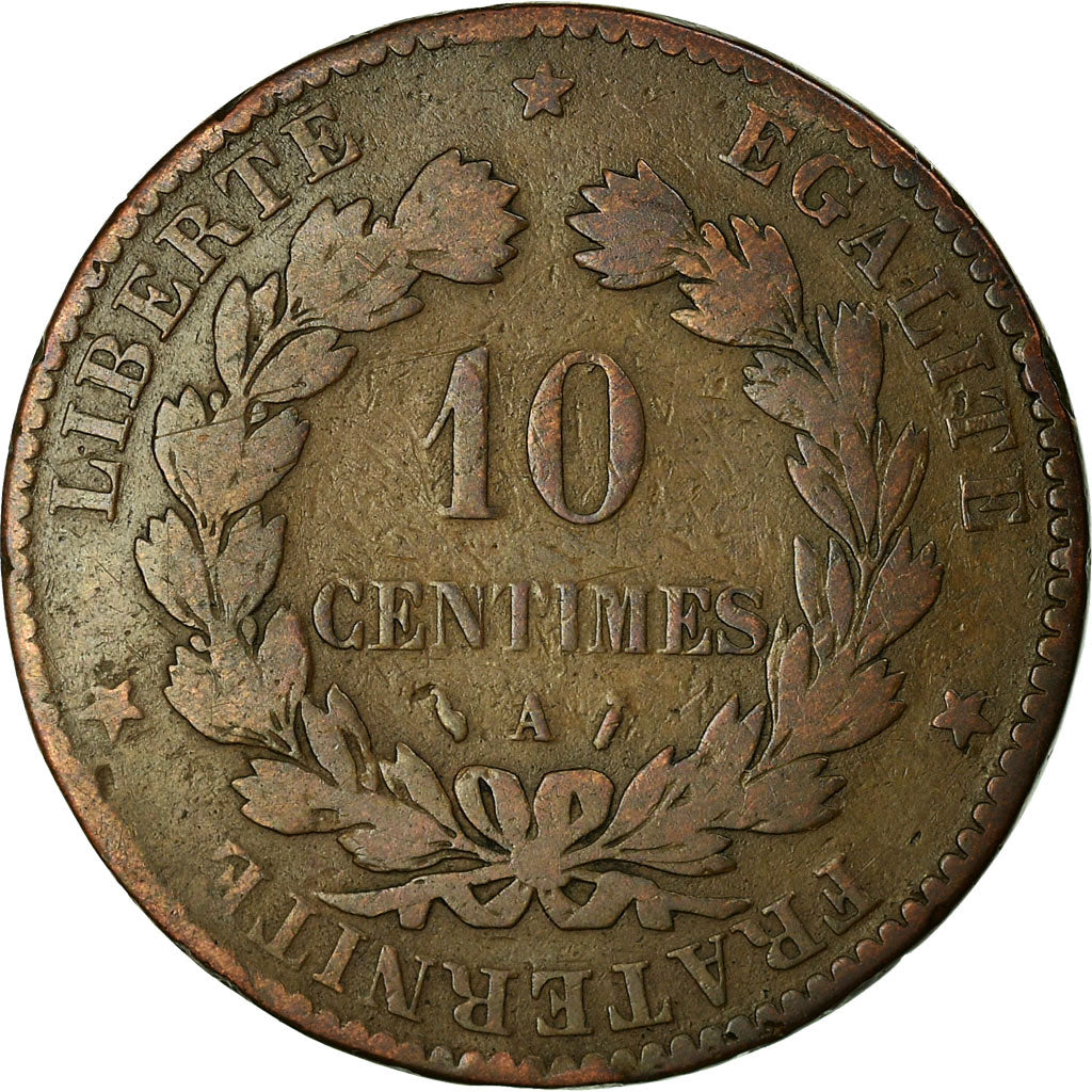 Moeda, França, Cérès, 10 Centimes, 1886, Paris, VF(20-25), Bronze, KM:815.1