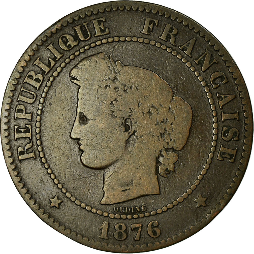 Moneta, Francja, Cérès, 5 Centimes, 1876, Bordeaux, VF(20-25), Bronze