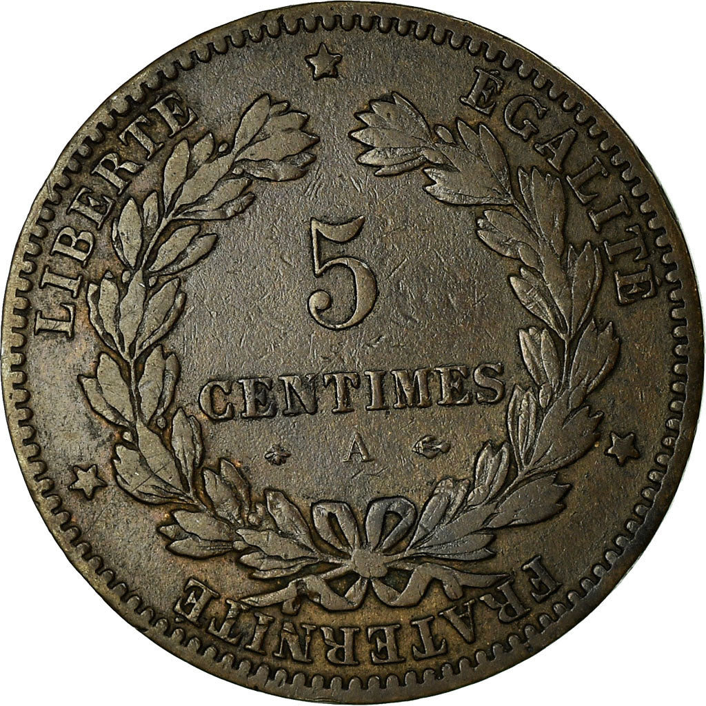 Monnaie, France, Cérès, 5 Centimes, 1875, Paris, TTB, Bronze, Gadoury:157a