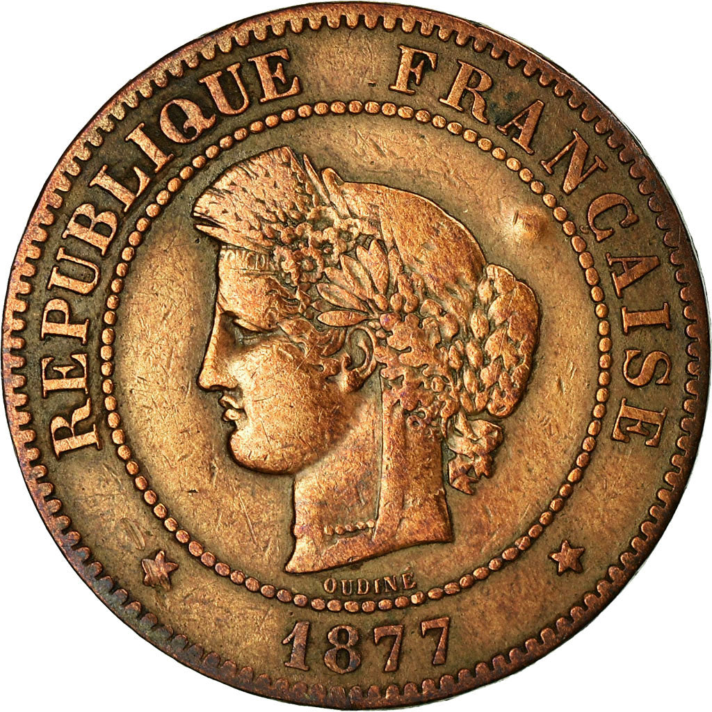 Monnaie, France, Cérès, 5 Centimes, 1877, Paris, TB+, Bronze, Gadoury:157a