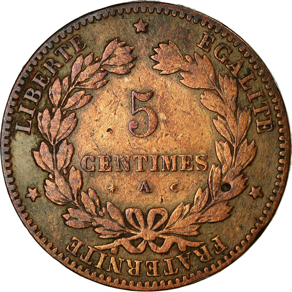 Monnaie, France, Cérès, 5 Centimes, 1877, Paris, TB+, Bronze, Gadoury:157a