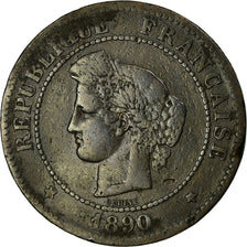 Monnaie, France, Cérès, 5 Centimes, 1890, Paris, TB, Bronze, Gadoury:157a