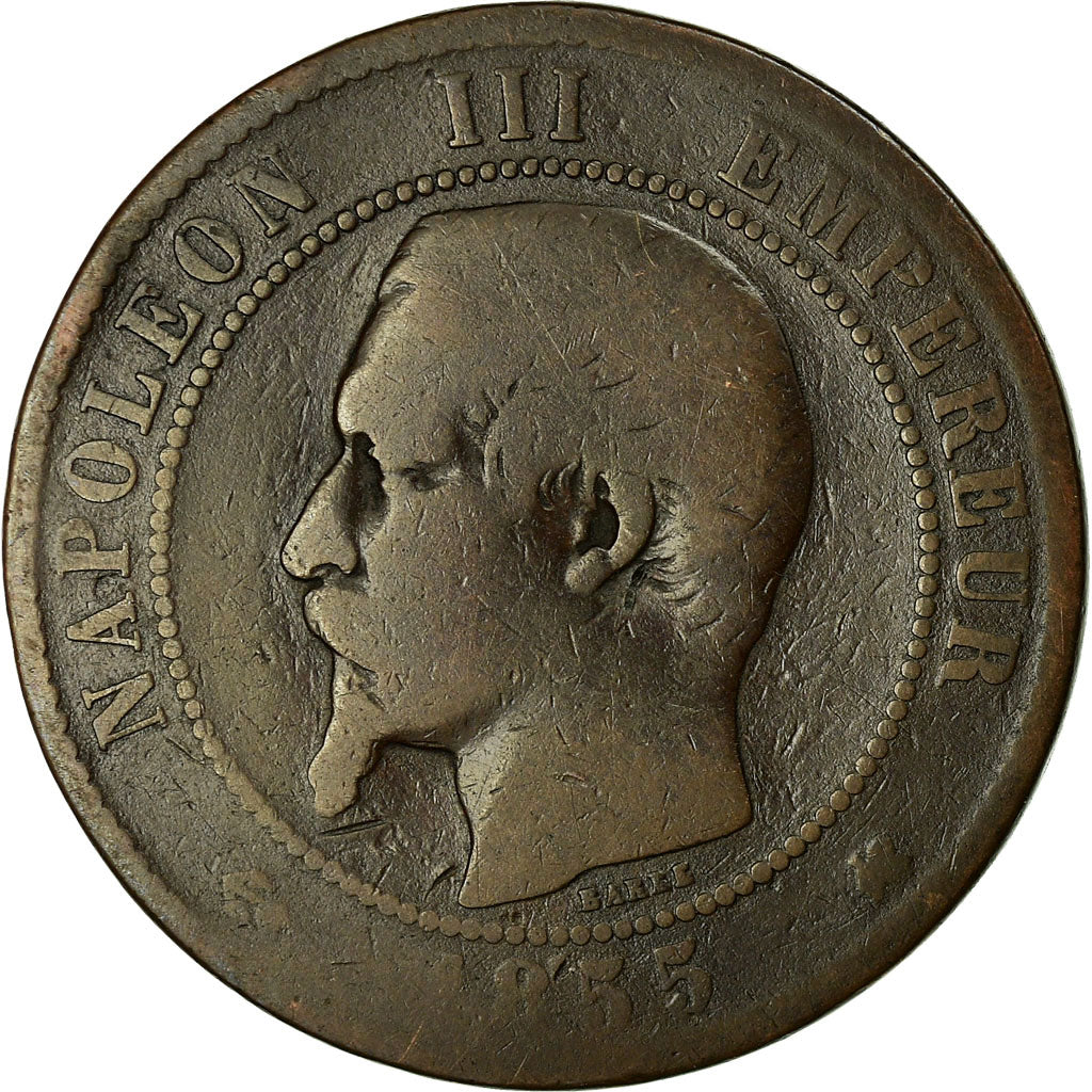 Moeda, França, Napoleon III, 10 Centimes, 1855, Bordeaux, VG(8-10)