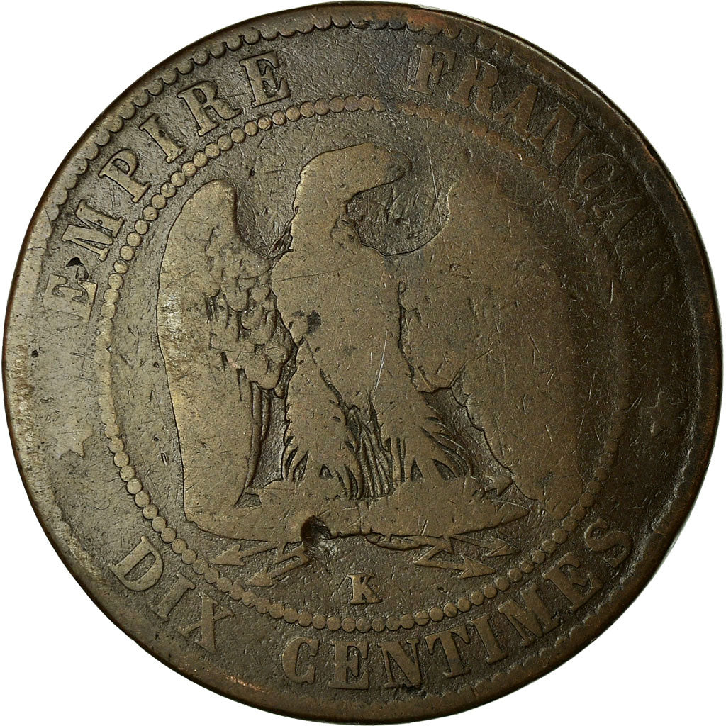 Moeda, França, Napoleon III, 10 Centimes, 1855, Bordeaux, VG(8-10)