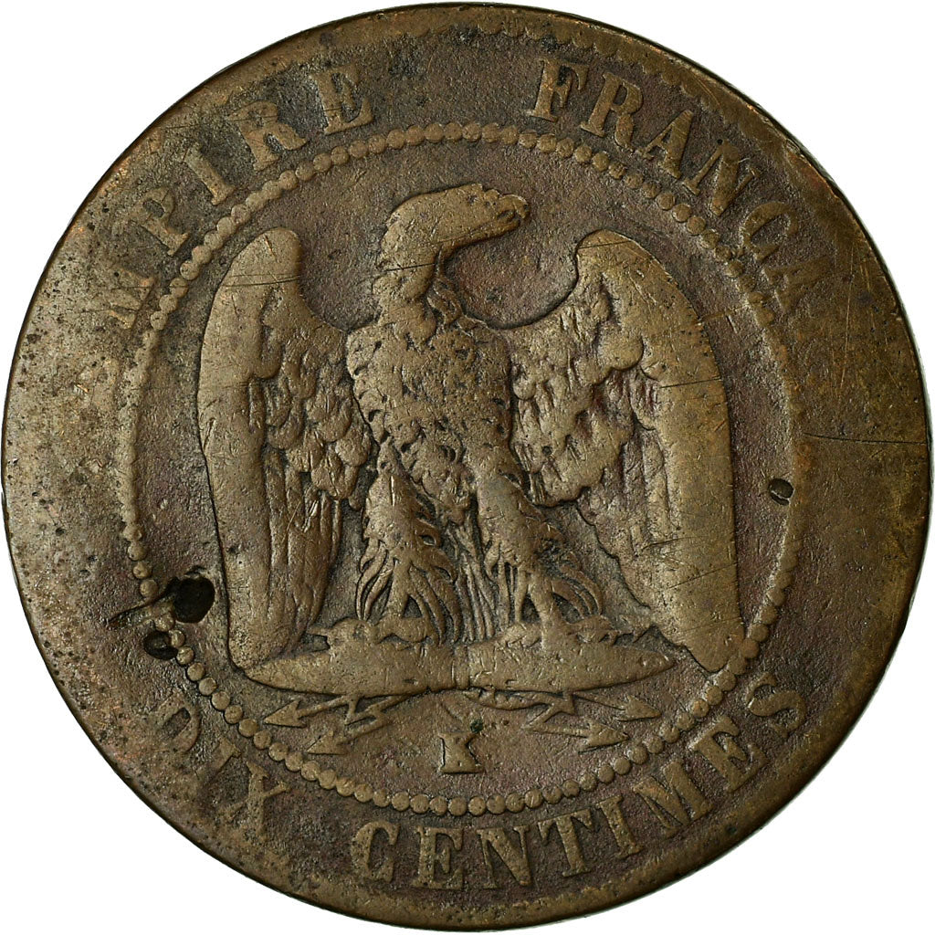 Moeda, França, Napoleon III, 10 Centimes, 1864, Bordeaux, F(12-15)