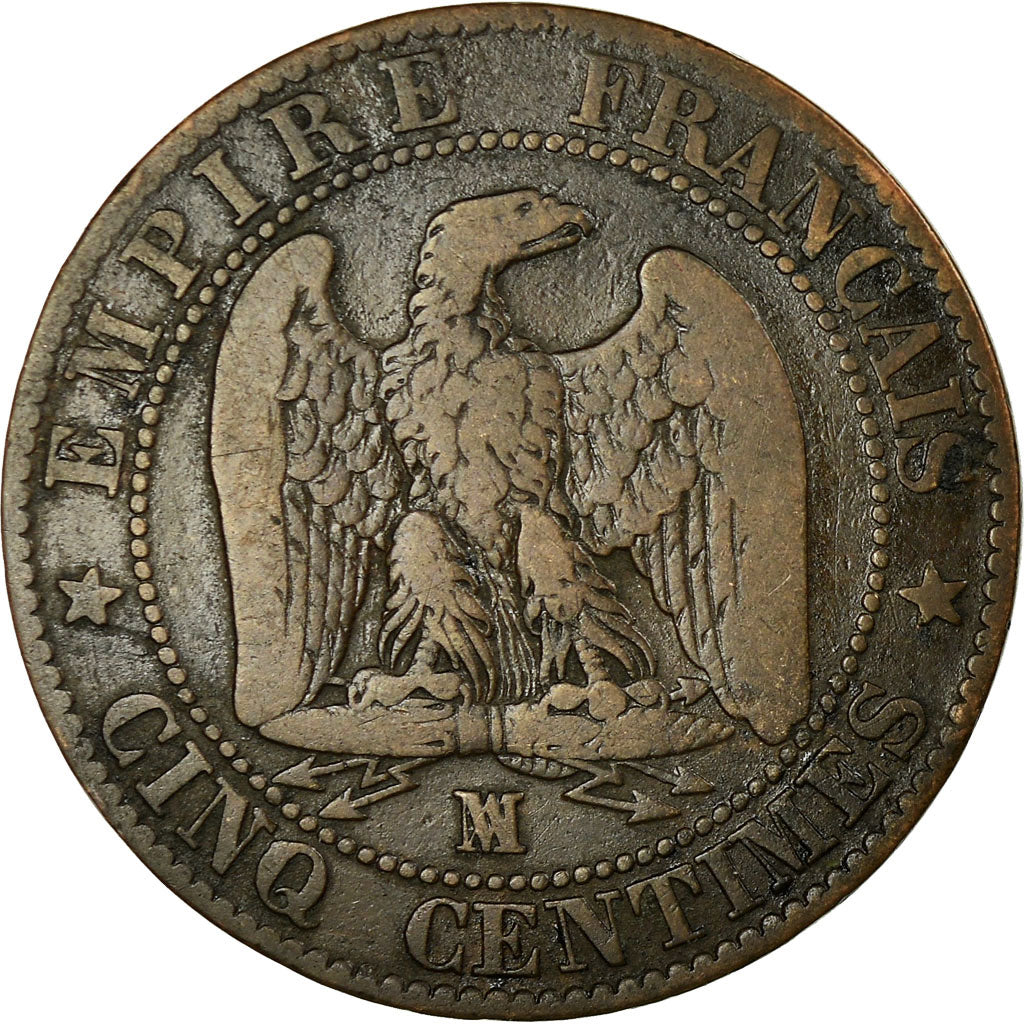 Moeda, França, Napoleon III, 5 Centimes, 1857, Marseille, VF(20-25)