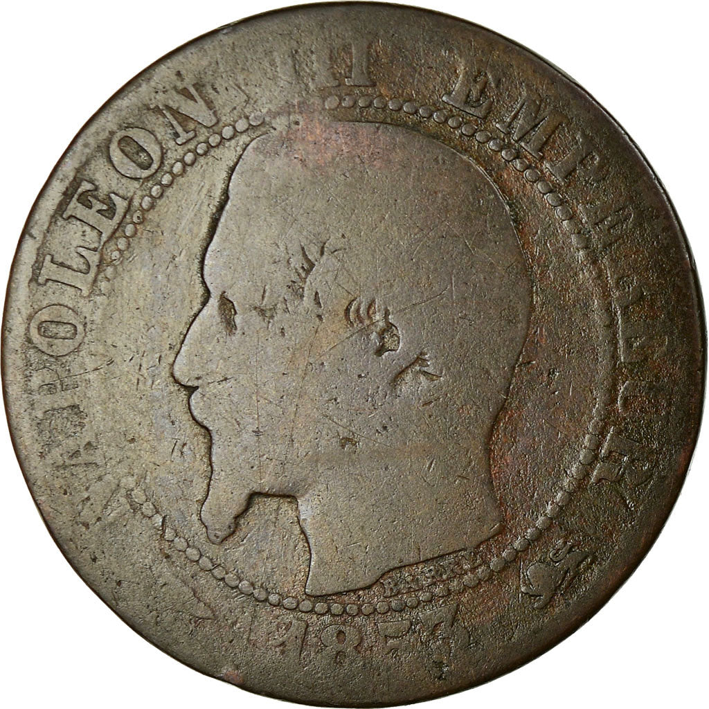Monnaie, France, Napoleon III, 5 Centimes, 1853, Lyon, B, Bronze, Gadoury 152