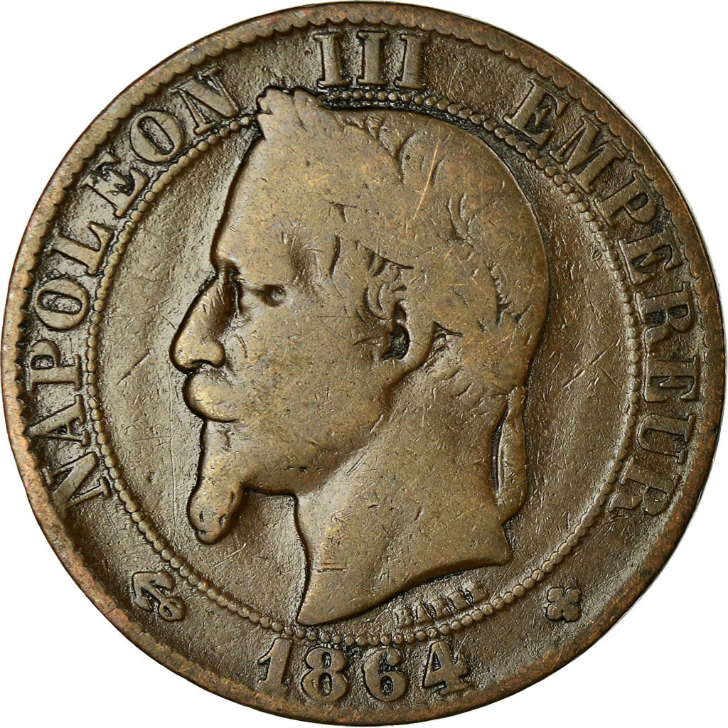 Moeda, França, Napoleon III, 5 Centimes, 1864, Strasbourg, VF(12-15)