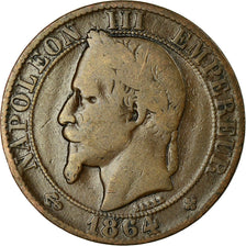 Moeda, França, Napoleon III, 5 Centimes, 1864, Strasbourg, VF(12-15)