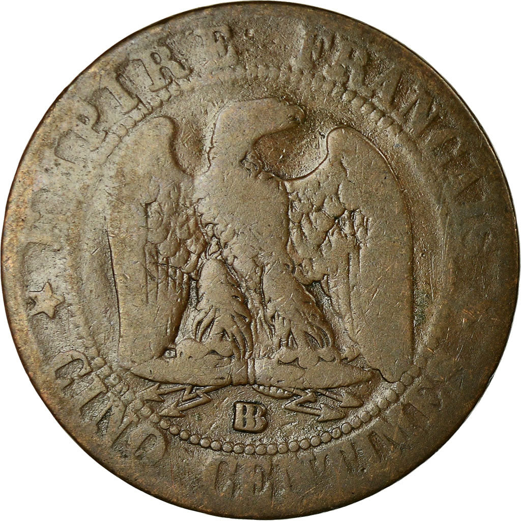 Moeda, França, Napoleon III, 5 Centimes, 1864, Strasbourg, VF(12-15)