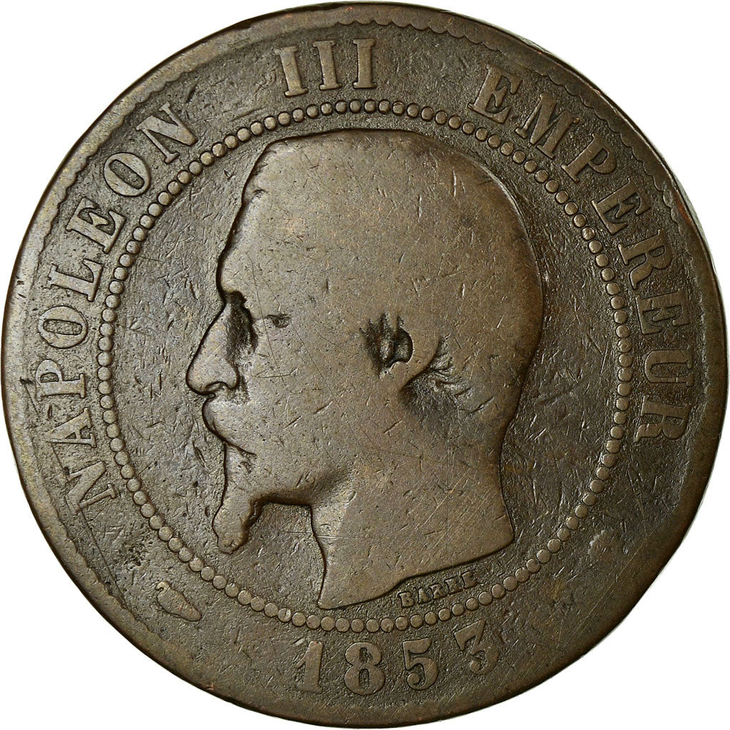 Moeda, França, Napoleon III, 10 Centimes, 1853, Marseille, VG(8-10)