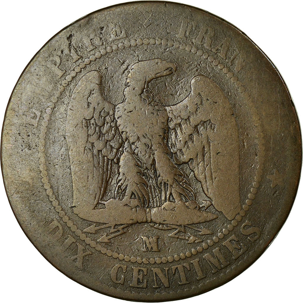 Moeda, França, Napoleon III, 10 Centimes, 1853, Marseille, VG(8-10)