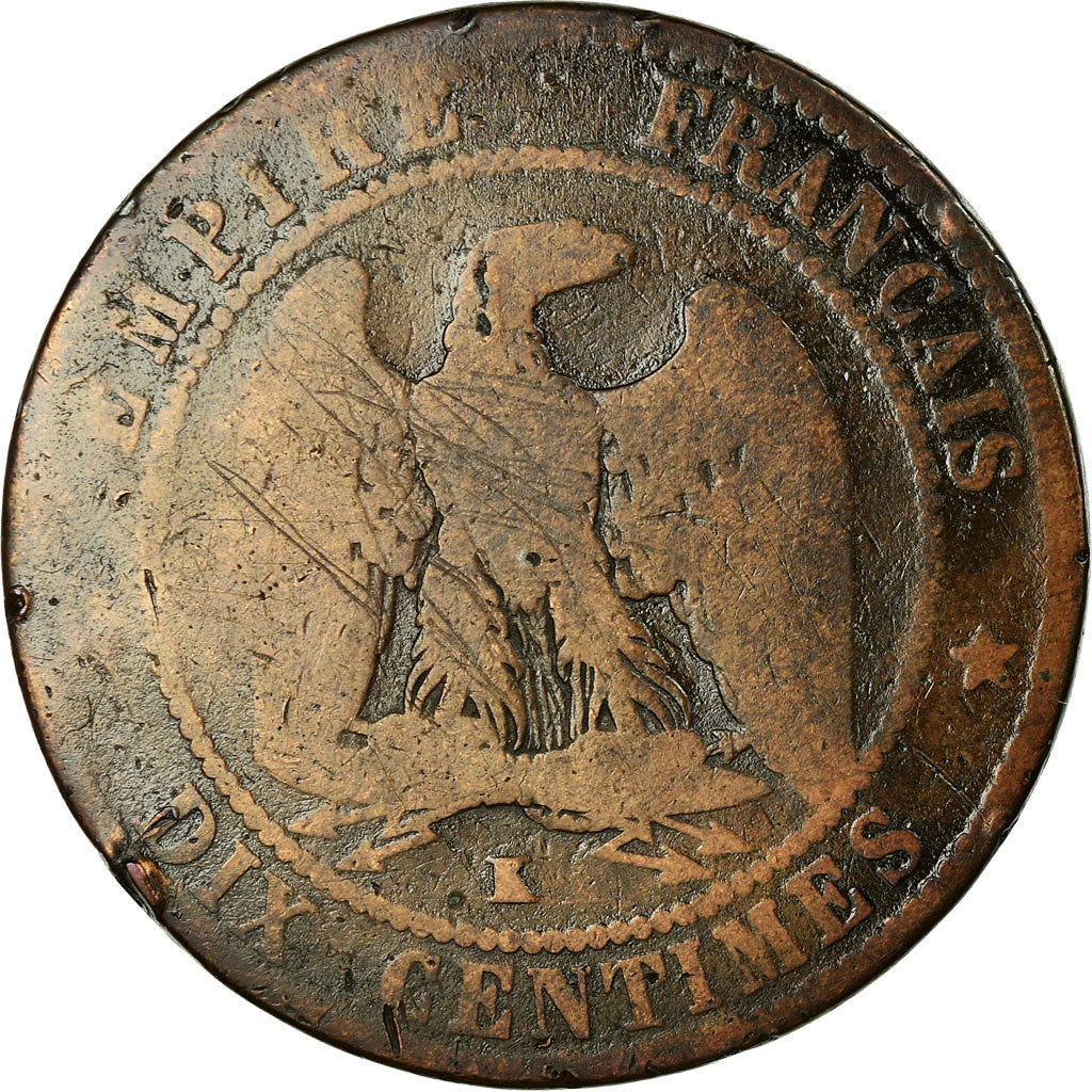 Moneda, Francia, Napoleon III, 10 Centimes, 1853, Bordeaux, BC