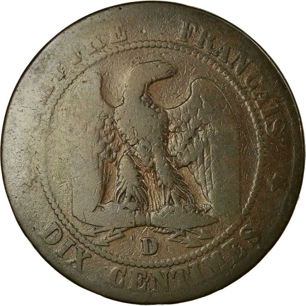 Moeda, França, Napoleon III, 10 Centimes, 1854, Lyon, VG(8-10)