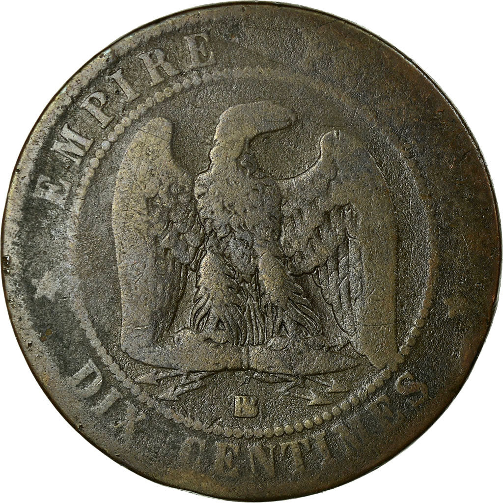 Coin, France, Napoleon III, 10 Centimes, 1863, Strasbourg, F(12-15), KM 798.1