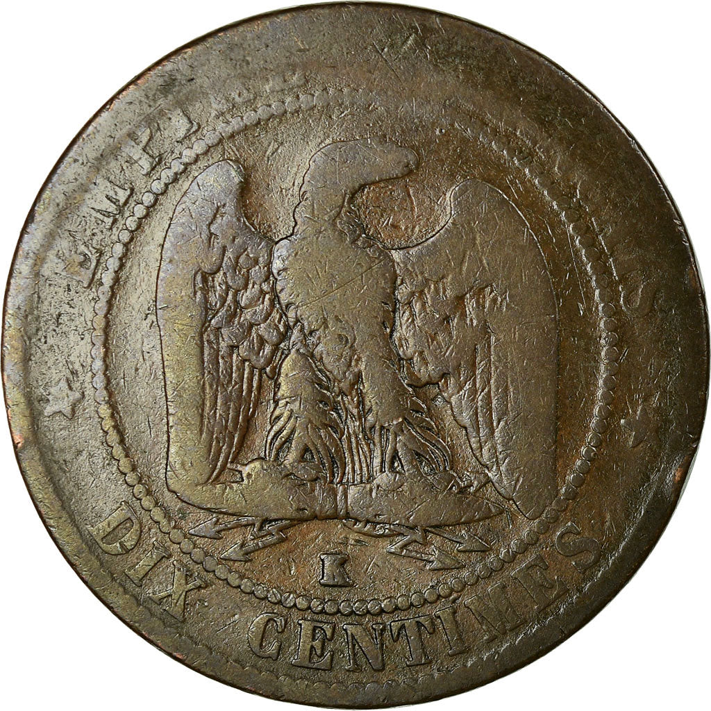 Moeda, França, Napoleon III, 10 Centimes, 1862, Bordeaux, F(12-15)