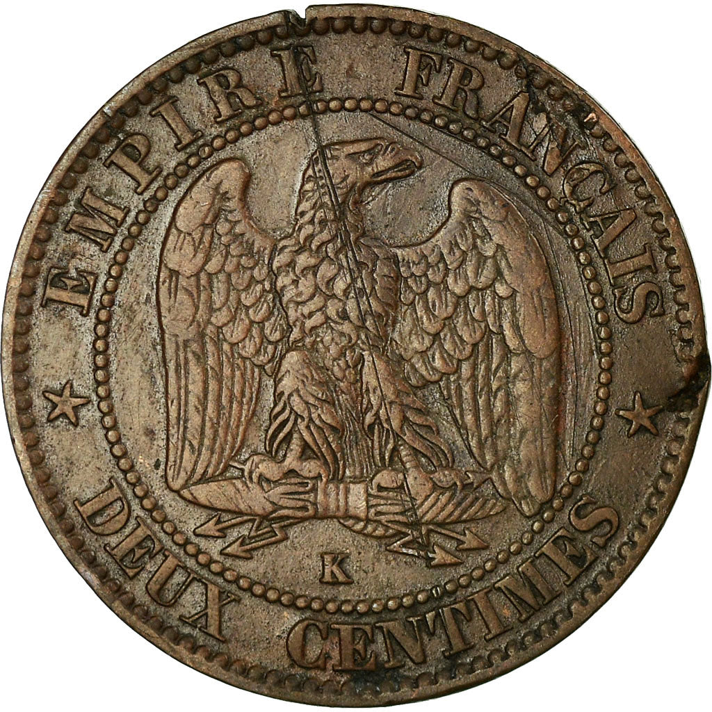 Moeda, França, Napoleon III, 2 Centimes, 1857, Bordeaux, VF(20-25)