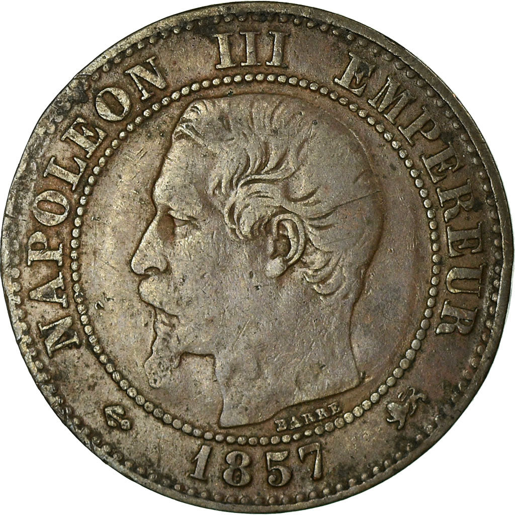 Moneda, Francia, Napoleon III, 2 Centimes, 1857, Lyon, BC+