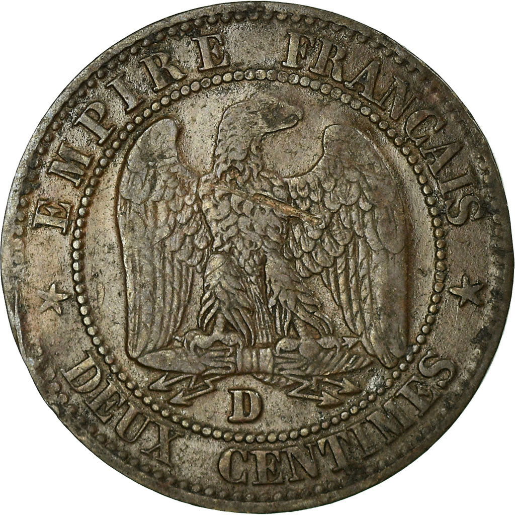 Moneda, Francia, Napoleon III, 2 Centimes, 1857, Lyon, BC+