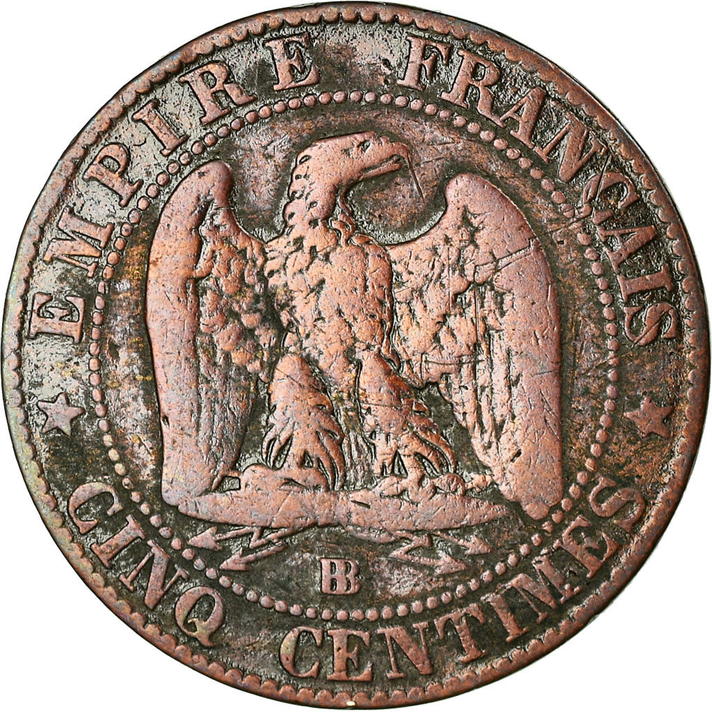Moeda, França, Napoleon III, 5 Centimes, 1856, Strasbourg, F(12-15)