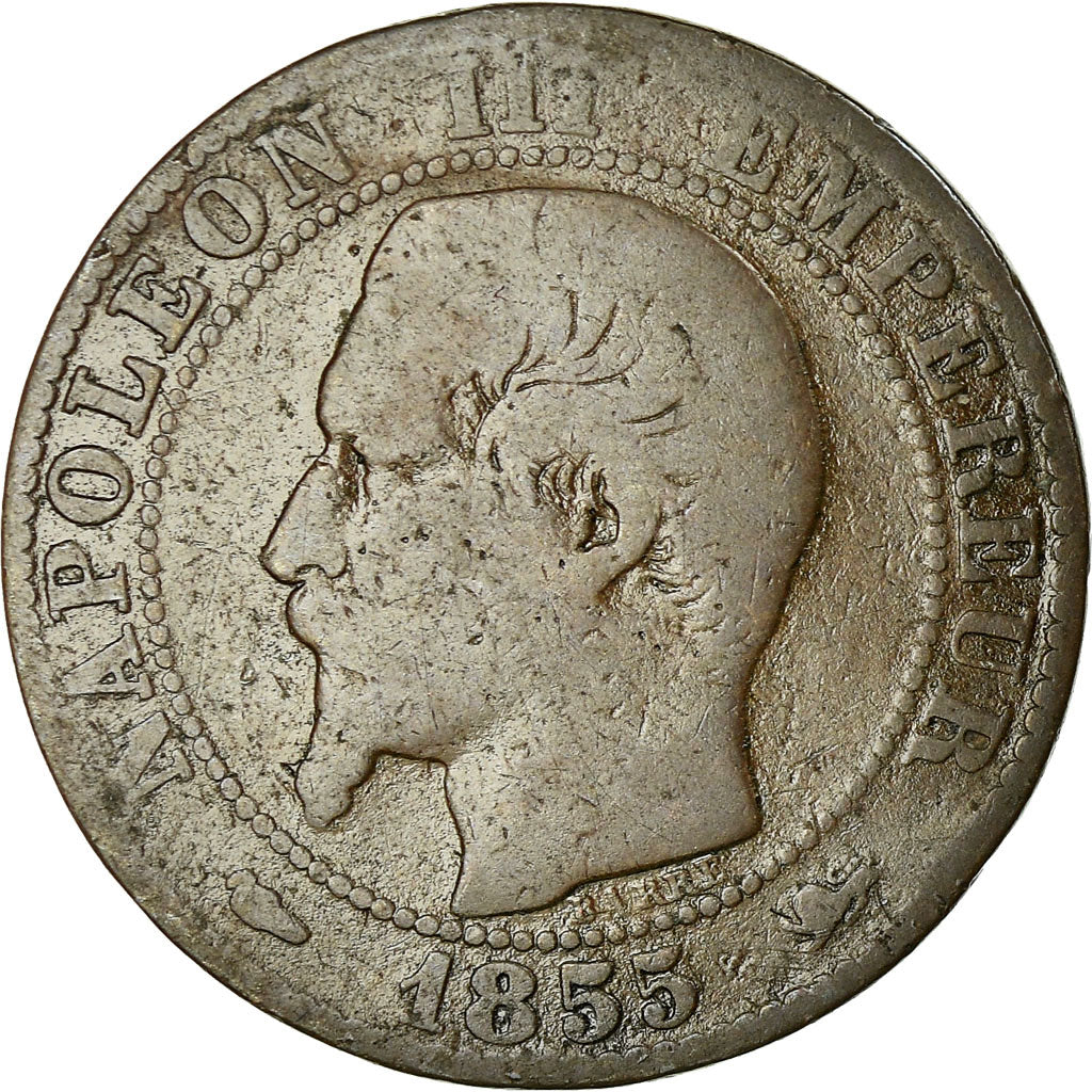 Moneta, Francia, Napoleon III, 5 Centimes, 1855, Lyon, B, Bronzo