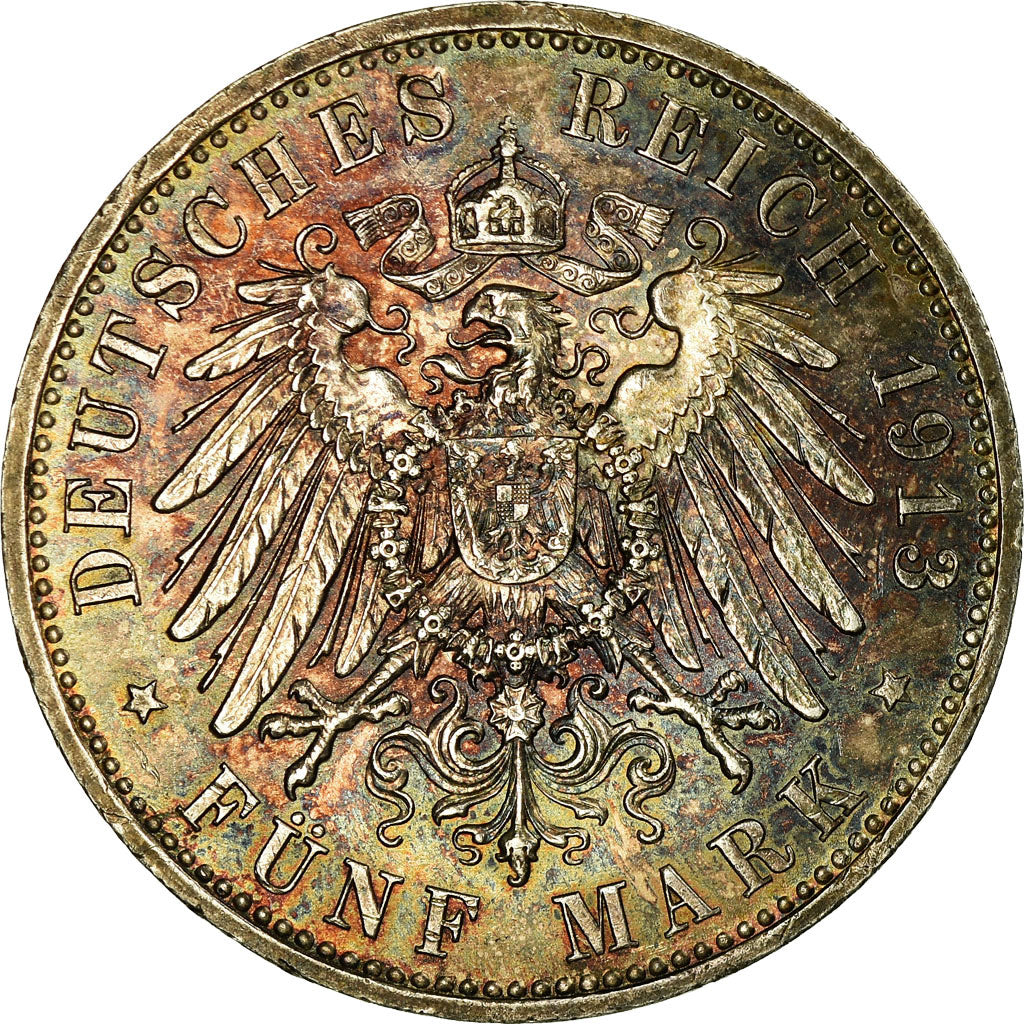 Moneta, Stati tedeschi, PRUSSIA, Wilhelm II, 5 Mark, 1913, Berlin, BB+, Argento