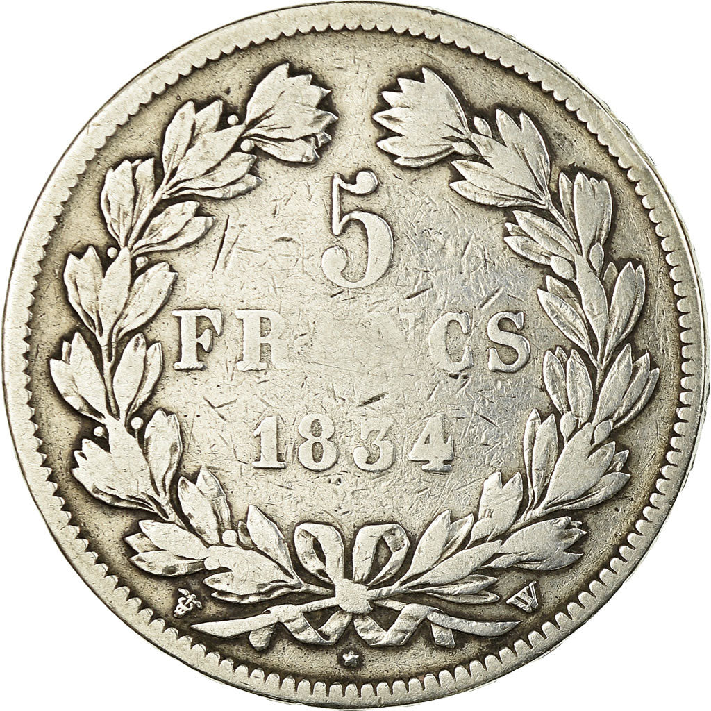Moneta, Francia, Louis-Philippe, 5 Francs, 1834, Lille, MB, Argento, KM:749.13