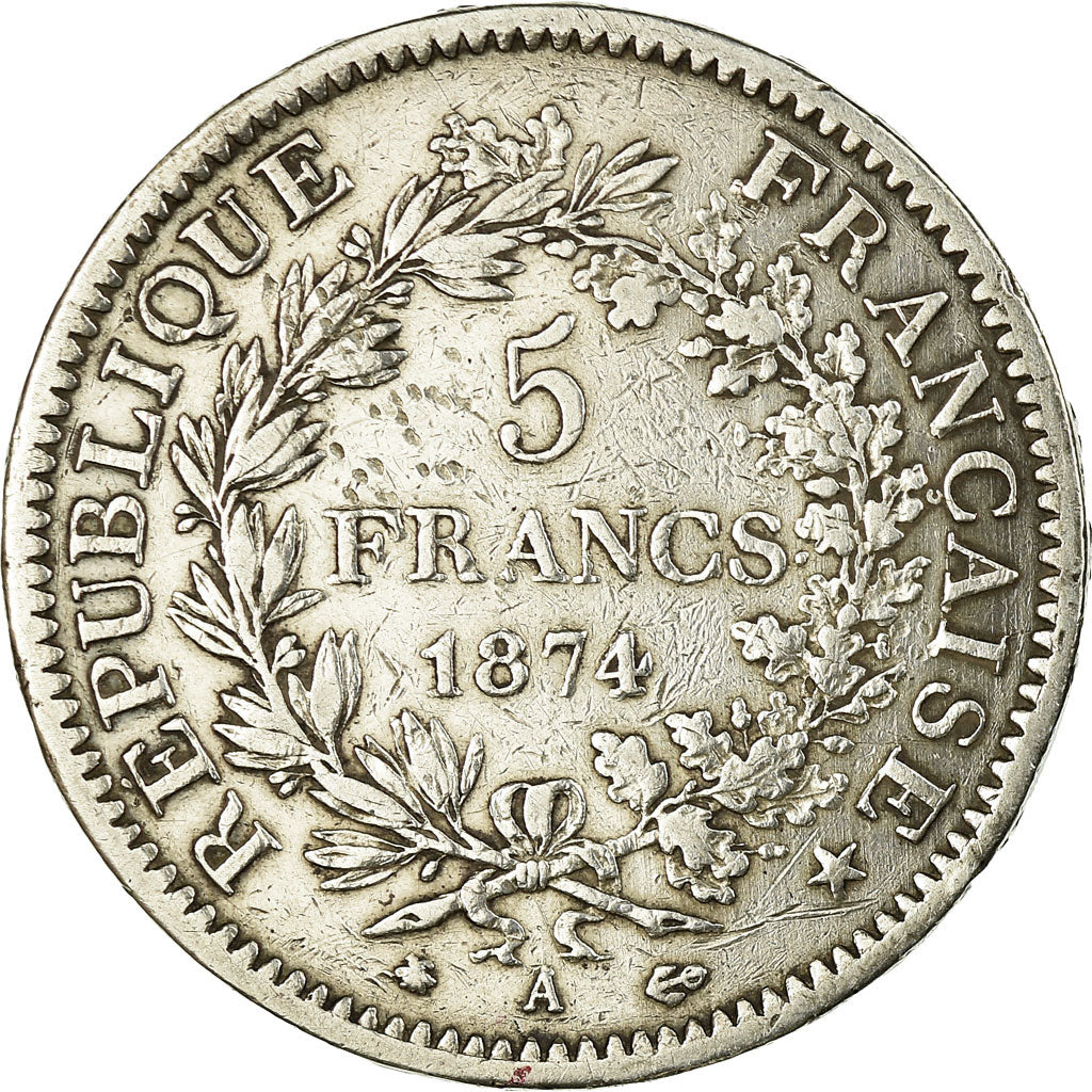 Moneta, Francia, Hercule, 5 Francs, 1874, Paris, MB+, Argento, KM:820.1