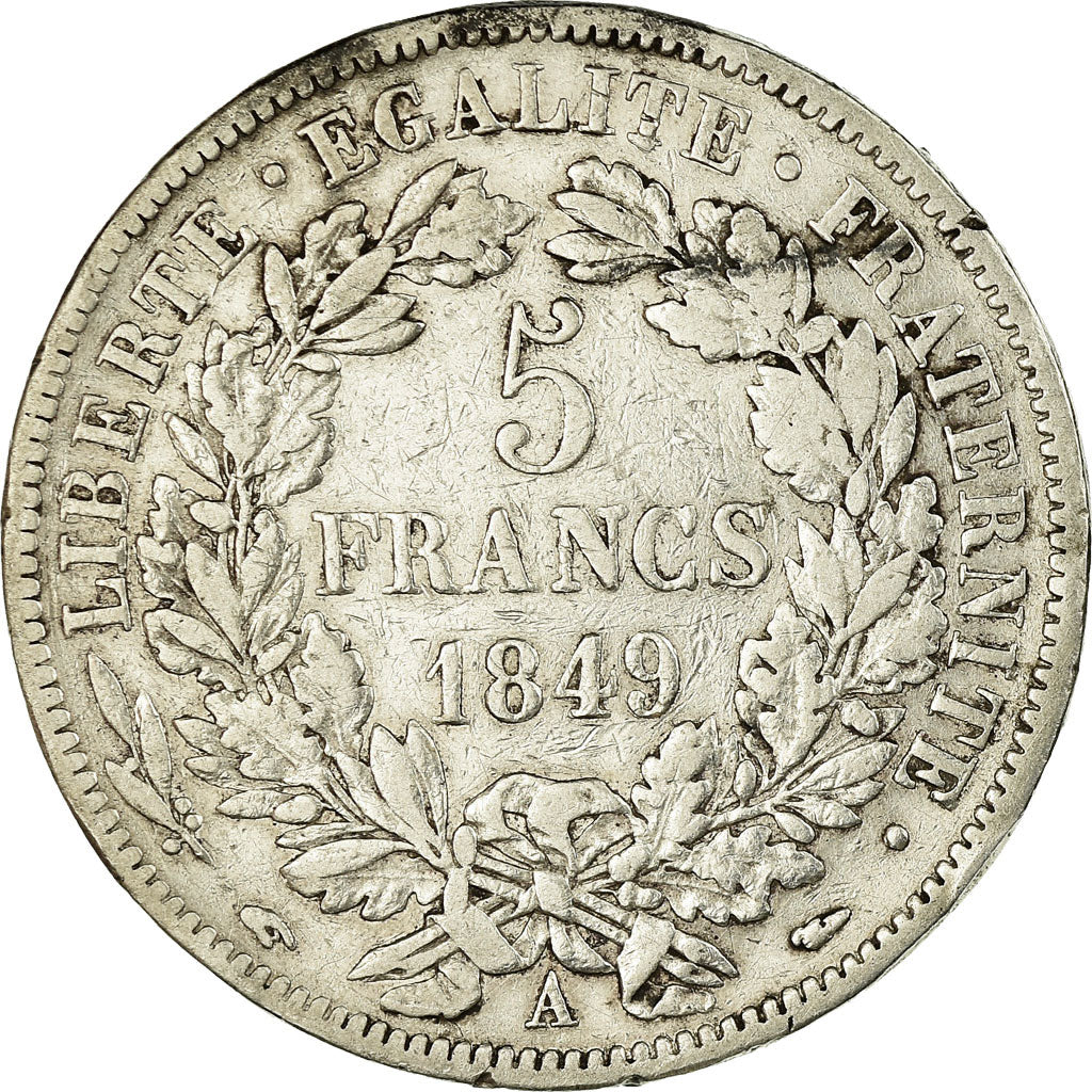 Moeda, França, Cérès, 5 Francs, 1849, Paris, VF(30-35), Prata, KM:761.1