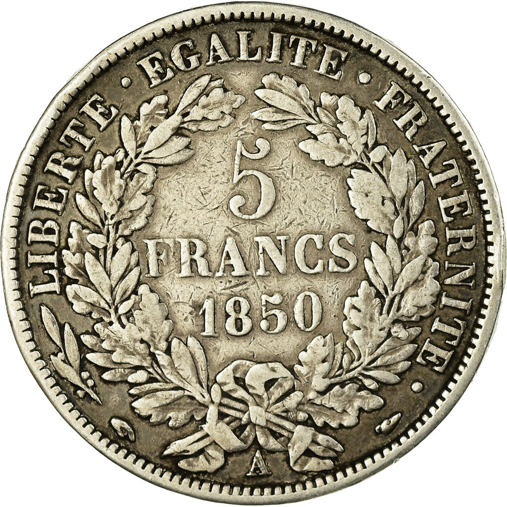 Coin, France, Cérès, 5 Francs, 1850, Paris, VF(30-35), Silver, KM:761.1