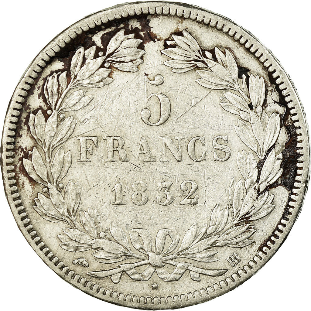 Coin, France, Louis-Philippe, 5 Francs,1832,Strasbourg,VF(30-35),Silver,KM 749.3