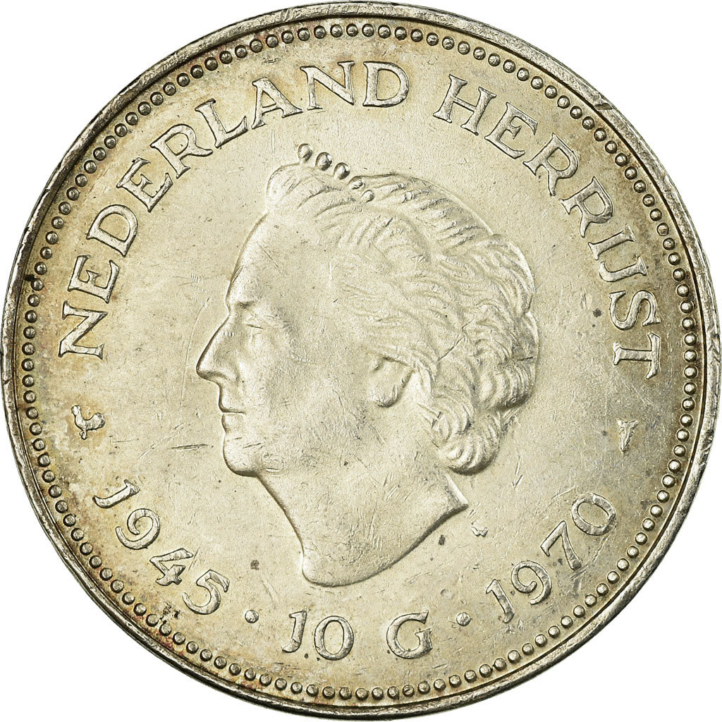 Coin, Netherlands, Juliana, 10 Gulden, 1970, AU(50-53), Silver, KM:195