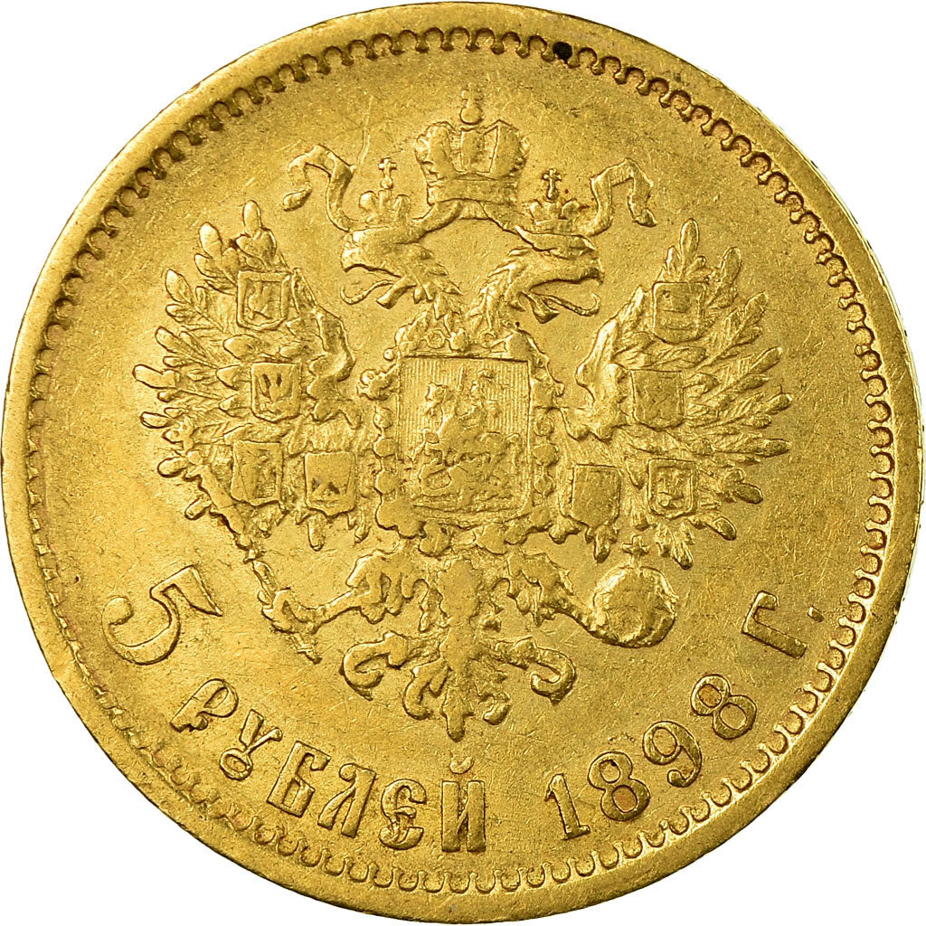 Moneda, Rusia, Nicholas II, 5 Roubles, 1898, St. Petersburg, MBC, Oro, KM:62