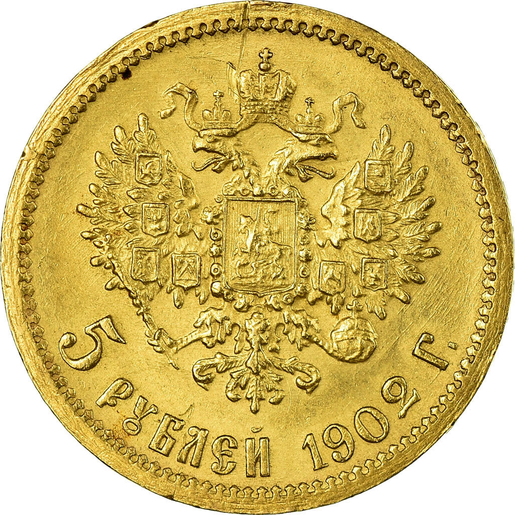Moeda, Rússia, Nicholas II, 5 Roubles, 1902, St. Petersburg, AU(50-53)
