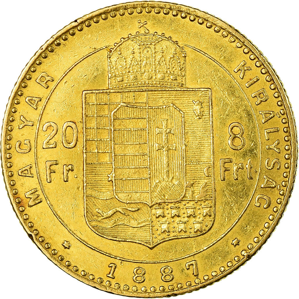 Moneta, Węgry, Franz Joseph I, 8 Forint 20 Francs, 1887, Kormoczbanya,AU(50-53)