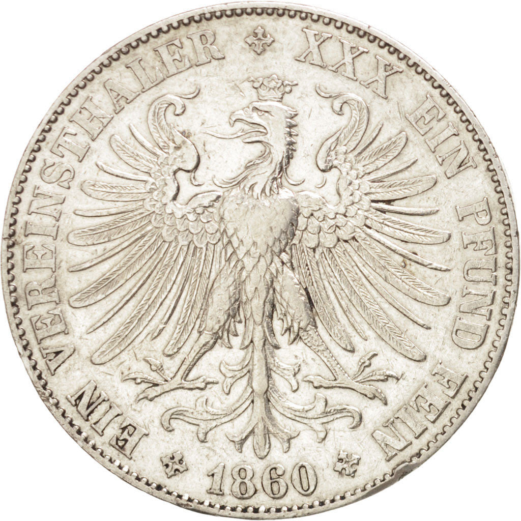 GERMAN STATES, Thaler, 1860, Frankfurt, KM #360, EF(40-45), Silver, 18.45