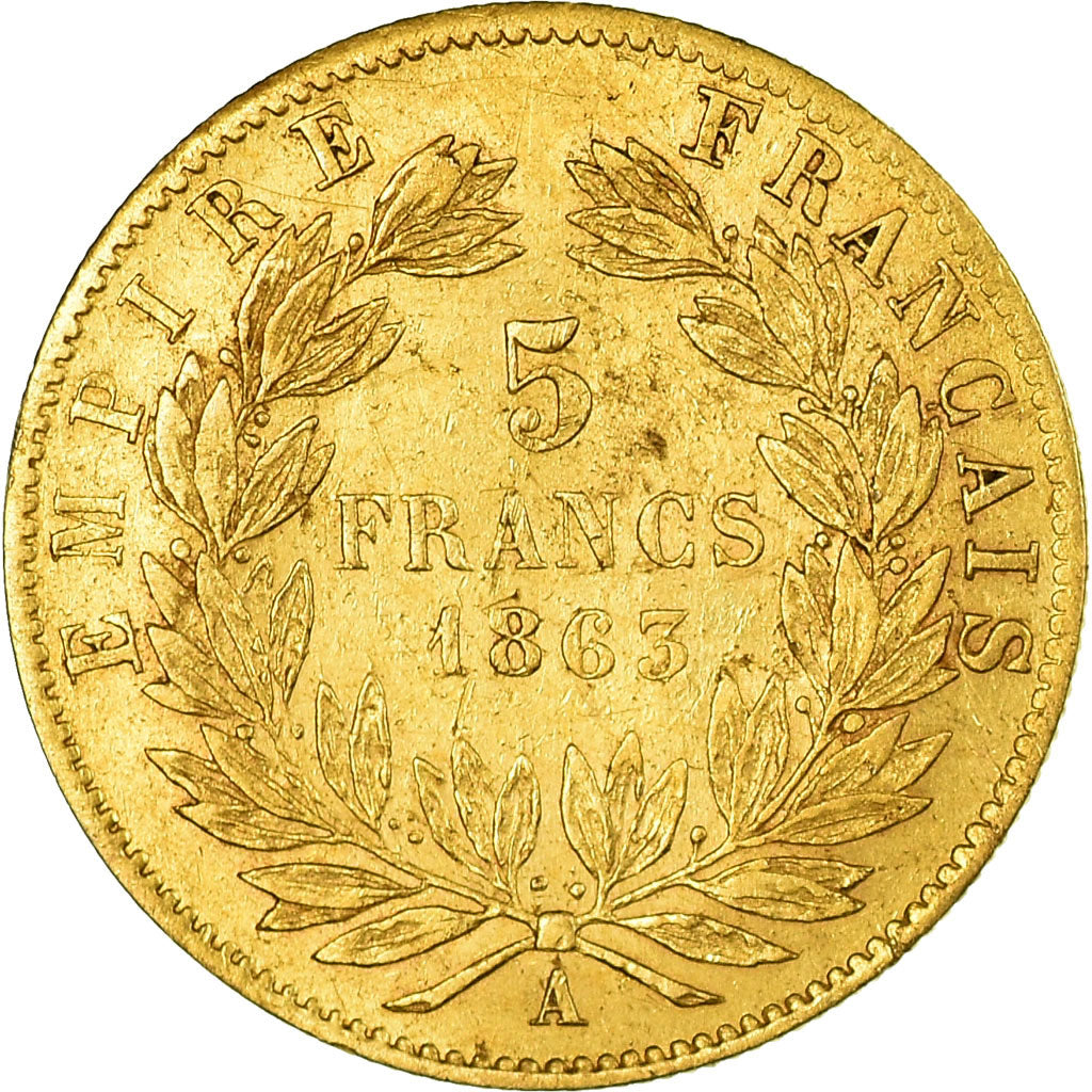 Munten, Frankrijk, Napoleon III, 5 Francs, 1863, Paris, ZF, Goud